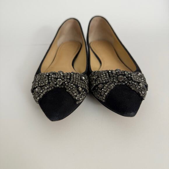 Tory Burch Vanessa Suede Rhinestone Bow Flats Sparkly Crystal Black US 8M - Picture 4 of 13